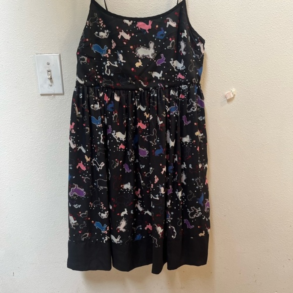 ERIN by Erin Fetherston Black Pink bunny print Midi Sundress